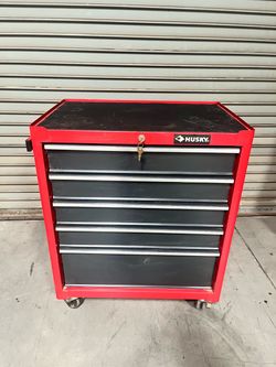 Husky 27" 5-Drawer Rolling Tool Cabinet (Red/Black) with Keys