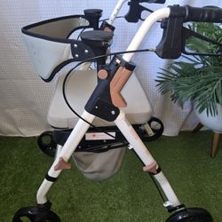 Medline Premium Empower Rollator Walker with Memory Foam Seat, Gray & White, Andador