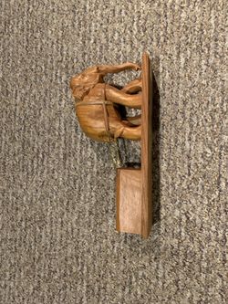 Wood Carved Elephant W Sled