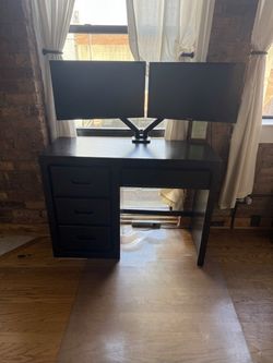 Black Wood Desk with Drawers