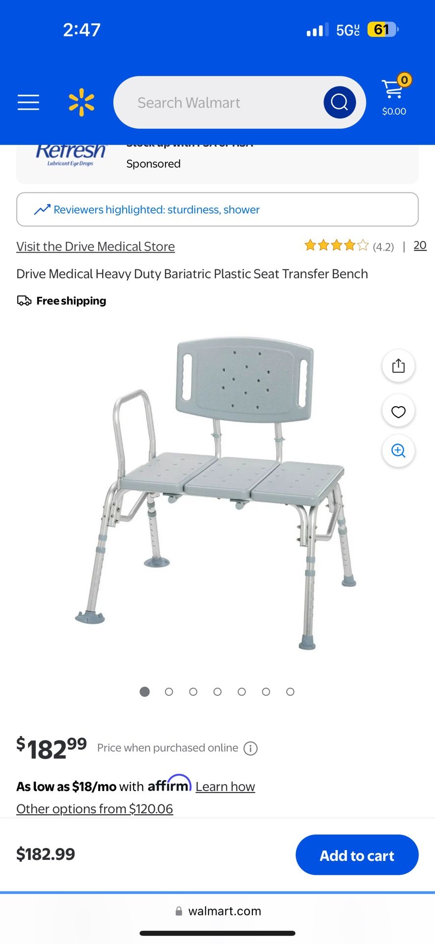 Drive Medical Heavy Duty Bariatric Plastic Seat Transfer Bench
