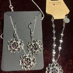 Beautiful Rhinestone Earrings, Bracelet, And Necklace