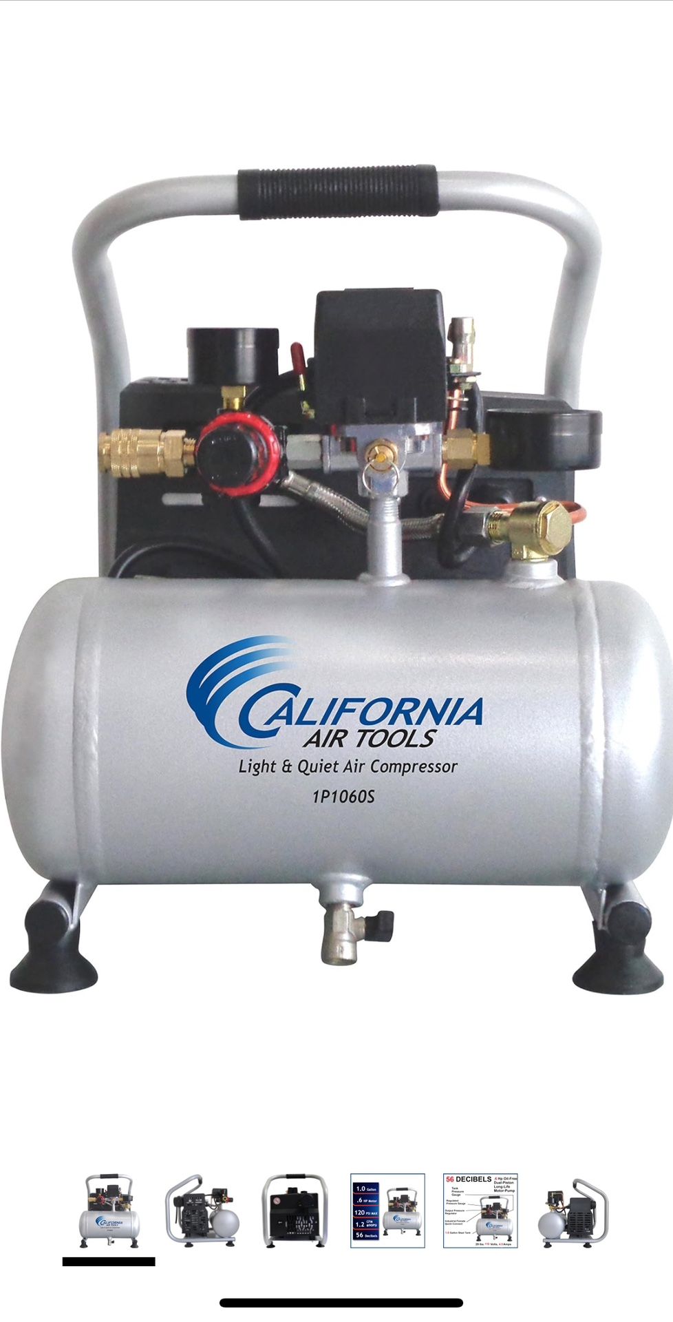 Air Tools CAT-1P1060S Ligero y silencioso compresor de aire portátil, color plata