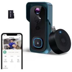 WiFi Video Doorbell Camera,  1080P Wireless Doorbell Camera with Indoor Chime, Motion Detection, Night Vision, IP65 Waterproof, 2-Way Audio, 32GB Prei