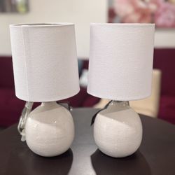 Set of 2 TEXTURED CERAMIC MINI ACCENT LAMPS THRESHOLD WHITE  new