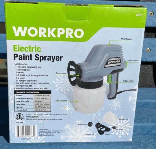Workpro 6GPH Electric Paint Sprayer with 0.8Mm Nozzle, 120V, Bonus Cup  Liners