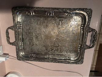 Vintage Antique Collectible Brass Serving Tray With Egyptian Design