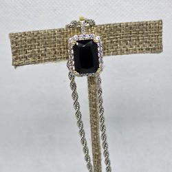 14k gold over .925 pendant moissanite and black stone
