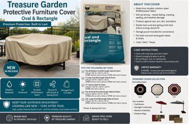 BRAND NEW Treasure Garden Protective Patio Furniture Cover – Oval/Rectangle Table & Chairs
