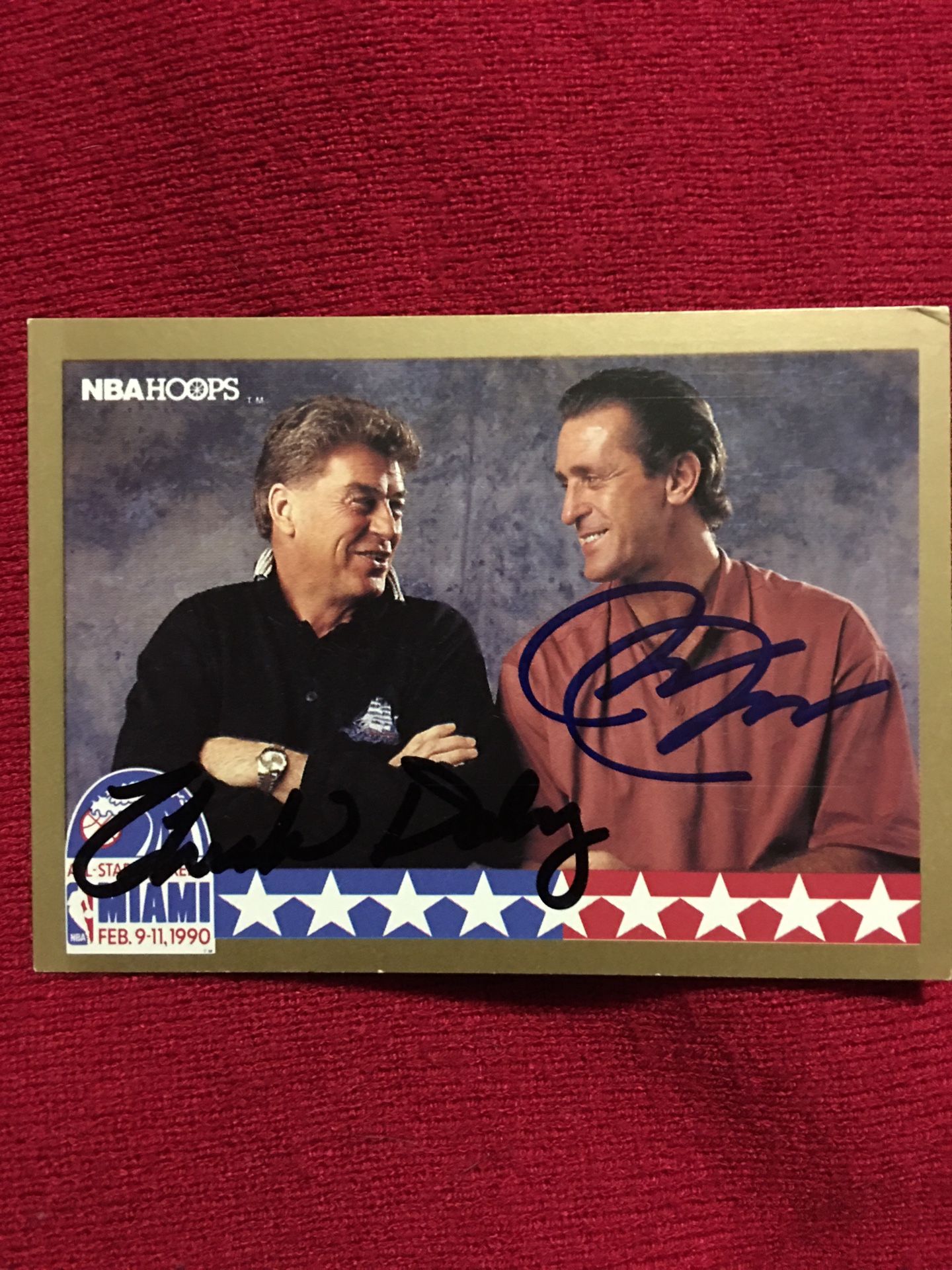 Autograph Card Signed By Chuck Daly And Pat Riley.