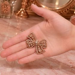 Original Vintage Fine Art Kenneth Jay Lane Signed KJL Rose Gold Pave’ Bow Brooch RARE Artist Artisan Collectible HILLCREST / UNIVERSITY HEIGHTS