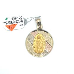 14kt Gold Tri Color Satin Virgin Mary Pendant 4.60grams 153414 3