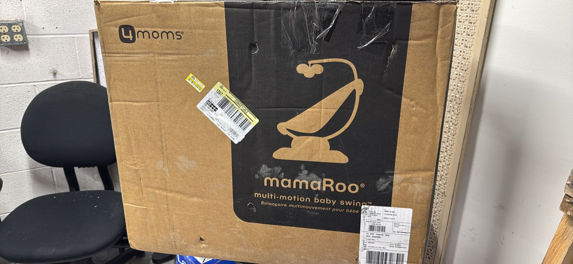 4moms MamaRoo Multi-Motion Baby Swing, Bluetooth Enabled with 5 Unique Motions, Black Open Box QL