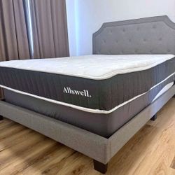 Queen Upholstered Bed Frame with Allswell 10" Hybrid Mattress and Boxspring