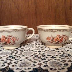 Unbranded China Tea Or Coffee Cups In Beautiful Earth Tone Color Flowers And Gold Rim.  Set Of two.