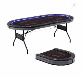 Barrington 10 Player Folding Oval Poker Table with LED Lights, Steel Cup Holders & Padded Armrests