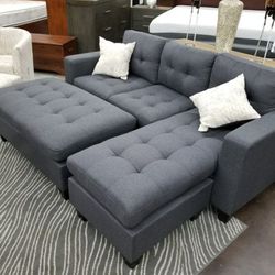 Brand New Gray Fabric Reversible Sectional Sofa +XL Ottoman (New In Box) 