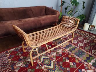 Vintage Ficks Reed Rattan Curved Long Bench