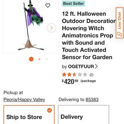 Decoralion 10PM 85383 12г 70in -3.5FEET Best Seller 12 ft. Halloween Outdoor Decoration Hovering Witch Live Chat Animatronics Prop with Sound and Touc