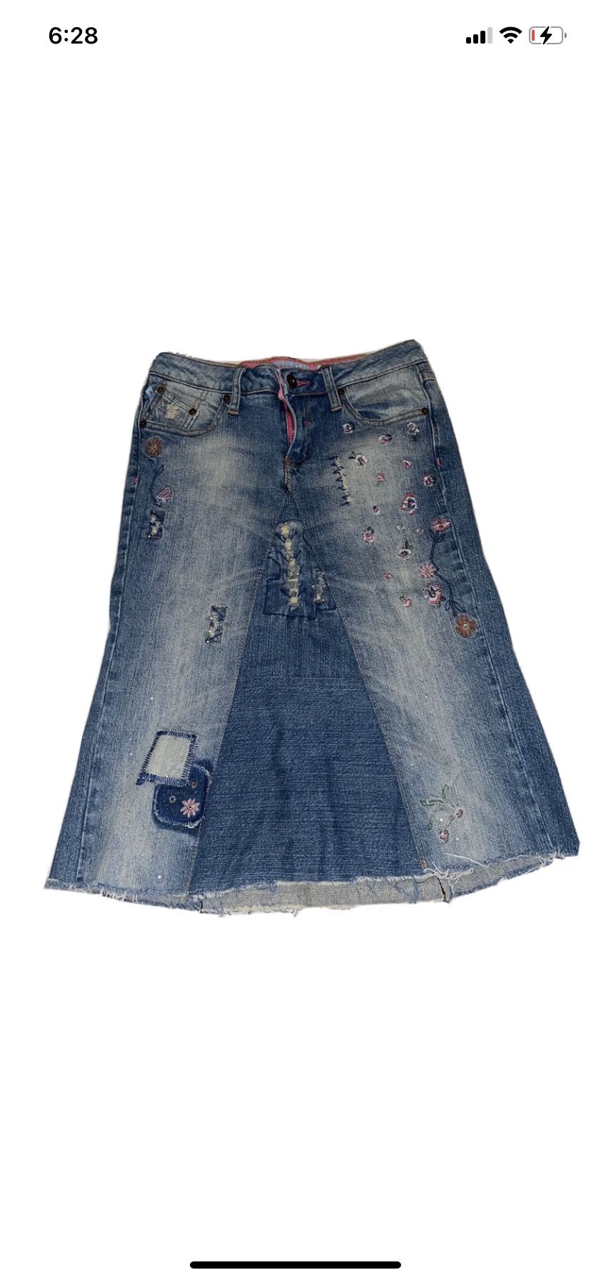 Zana Di Jeans Skirt Women 5 Embroidered Embellished Straight Blue Denim Pink
