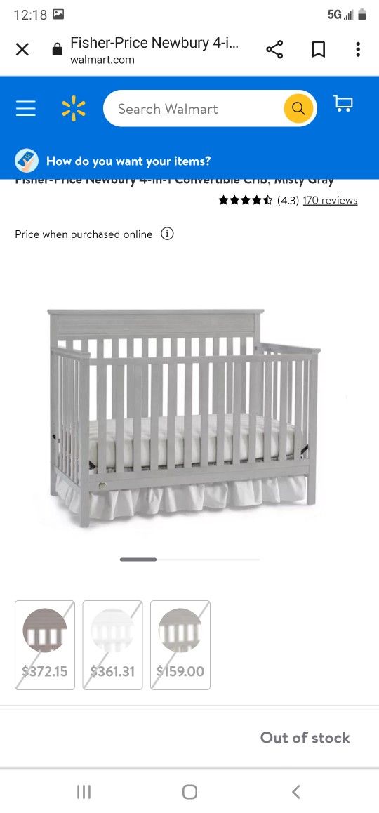 FisherPrice Newbury 4in1 Convertible Crib, Misty Gray Used But Great Condition for Sale in