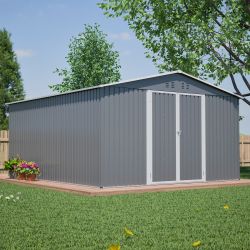 11x13 FT Metal Storage Shed with Reinforced Floor Frame Large 140.5 ft² Outdoor Garden Tool House Lockable Doors & 4 Air Vents Weatherproof Patio Back