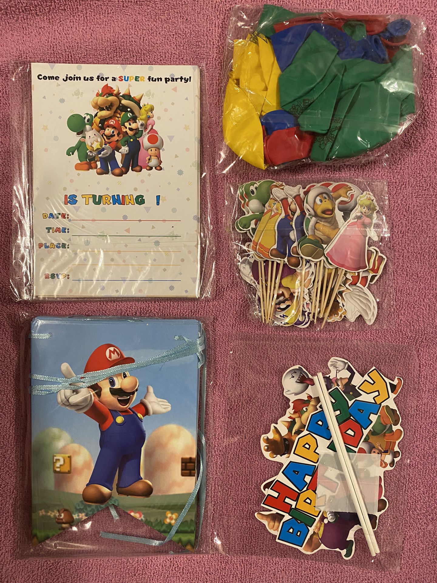Super Mario Brothers Party Supplies - Happy Birthday Banner -invitations- Balloons - Cake Toppers