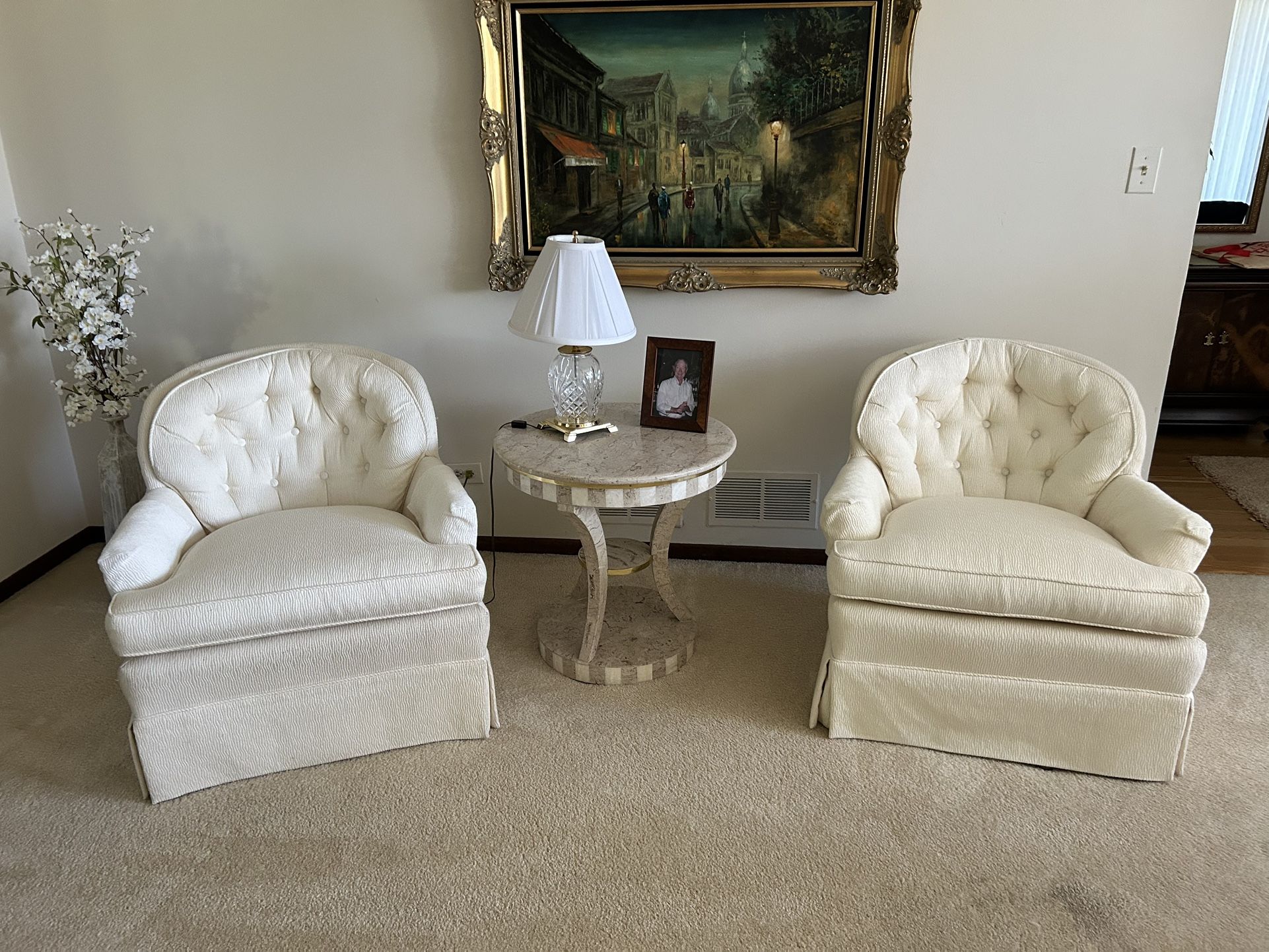2 - White Side  Chairs 31” H X 29” W X 21”D