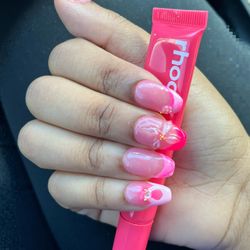 Hot Pink and White Press On Nails 