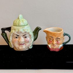 Set Of 2 Artone Porcelain Mini Toby Tea Pot Mrs Gamp Jug Dickes Dave Copperfield