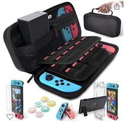 daydayup Compatible with Nintendo Switch Accessories Bundle Kit Case 9 in 1 Pouch Switch Cover Case HD Switch Screen Protector Thumb Grips Caps for Ni