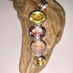 Stunning 925 Sterling Silver Natural Gemstones Pendant, 7 Chakra Stone Pendant