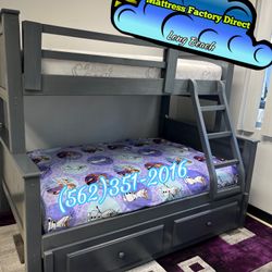 Twin Full Grey Bunk Bed With Mattresses Colchones Bonito 