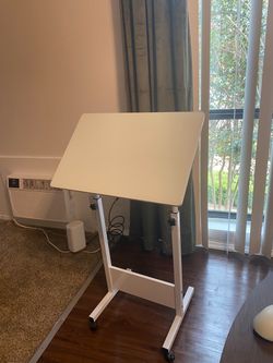 White Mobile Standing Desk with Tilting Top