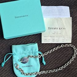 EXCELLENT CONDITION " AUTHENTIC TIFFANY & CO.  925 STERLING SILVER CHOKER NECKLACE  VINTAGE WITH RECEIPT, DUSTBAG & BOX  260$