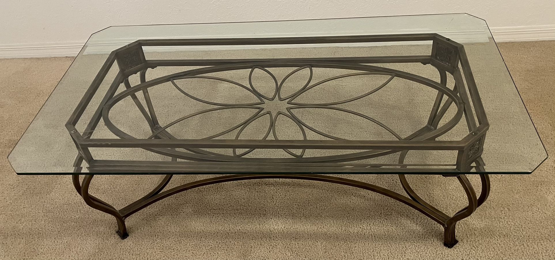 Living Room Glass & Metal Table With Matching End Table 