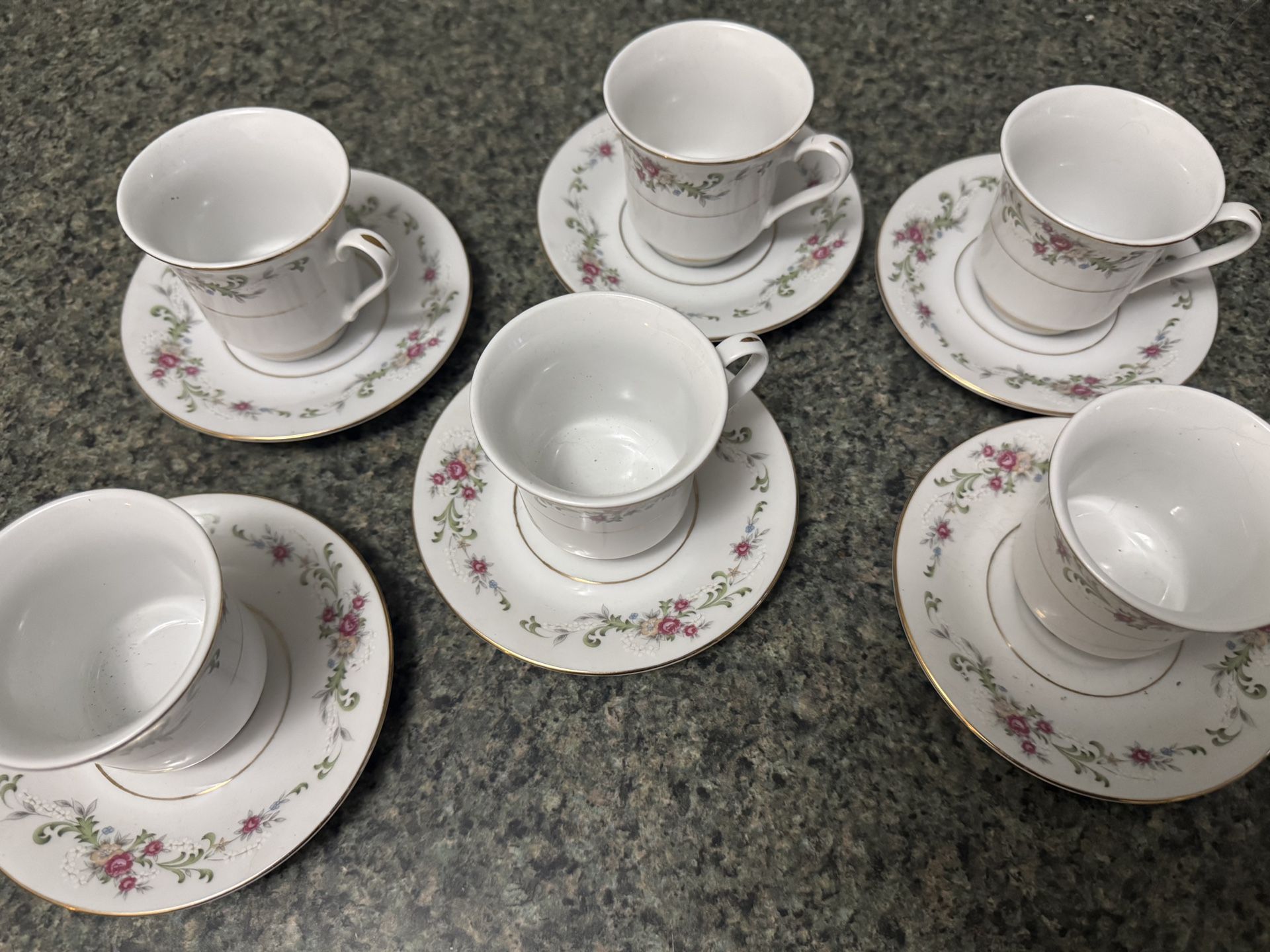 Lynn’s Fine China Rose Floral Cup And Saucer Set Of 6