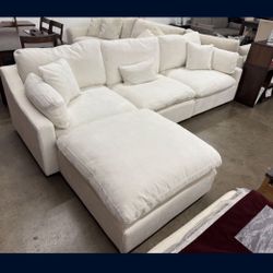 White Chenille Super Plush 119” Feather Cloud Sectional Sofa Couch