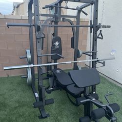 Vesta Fitness Smith Machine 1001 w/Bench Attachment | 245lb Cast Iron Olympic Weights | 7ft Olympic Bar | Fitness | Gym Equipment | FREE DELIVERY 🚚 