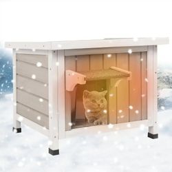 Insulated Cat House, Outdoor Small Feral Cat Shelter with Escape Door