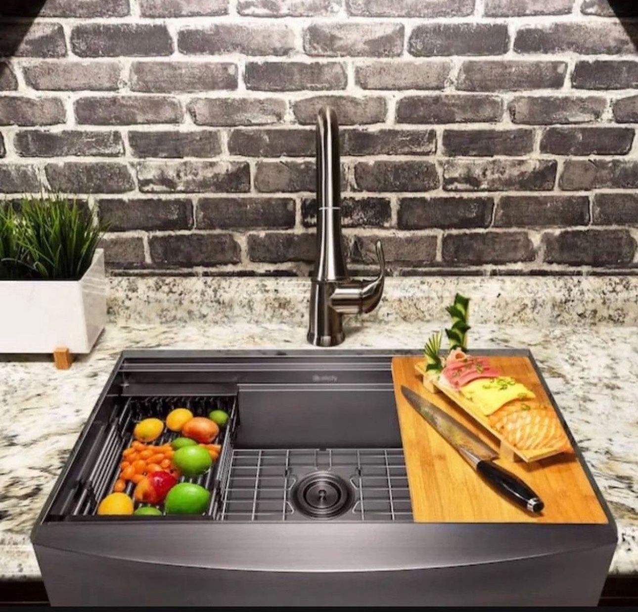 akdy farmhouse apron front 33-in x 20-in matte black single bowl kitchen sink
