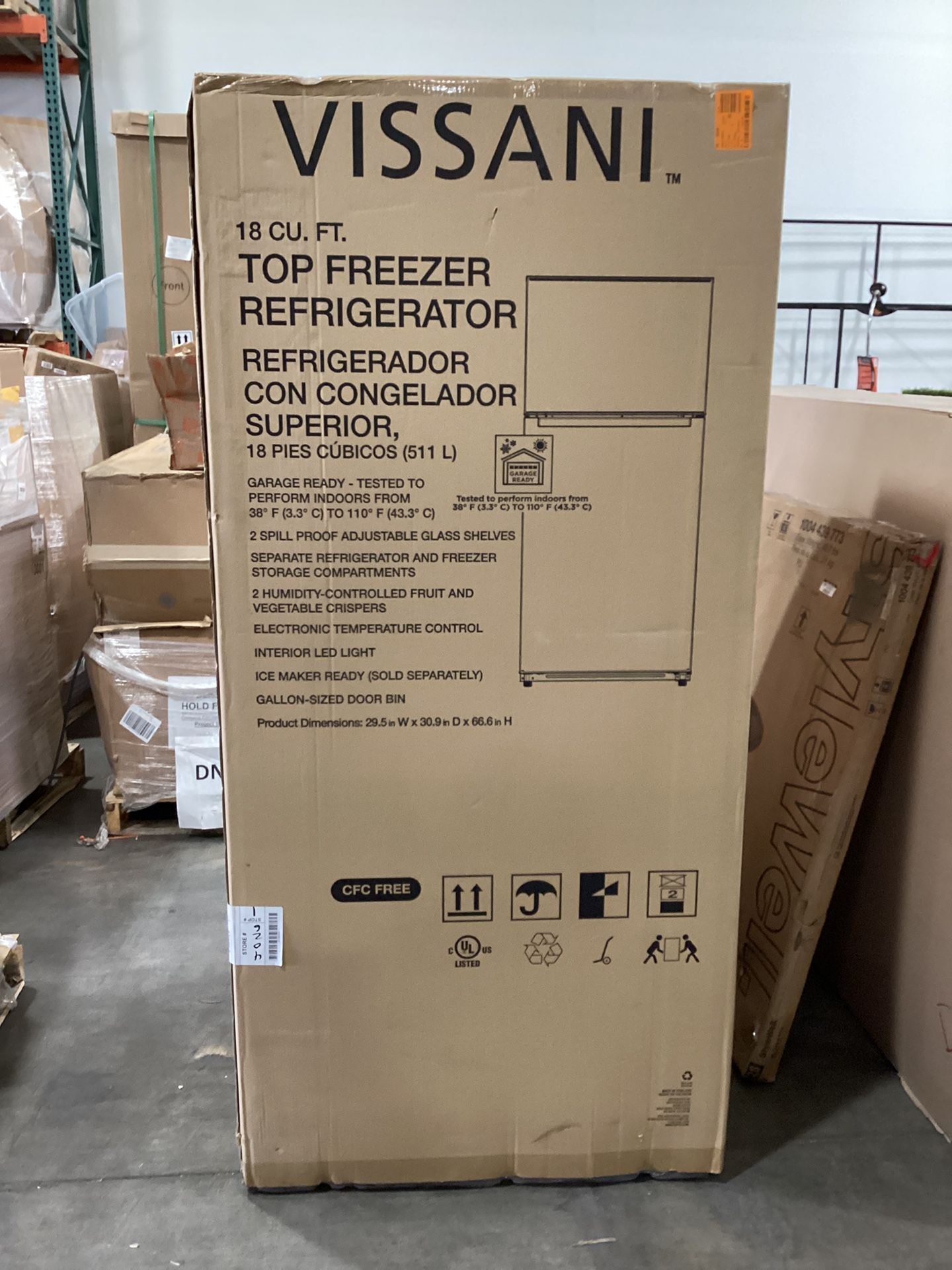 Vissani 18 cu. ft. Freezer Refrigerator DOE in White