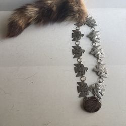 Vintage Silver Tone Southwest Thunderbird Link Concho Belt/Necklece 22" Piece
