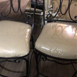 2 Vintage Wrought Iron Barstools 