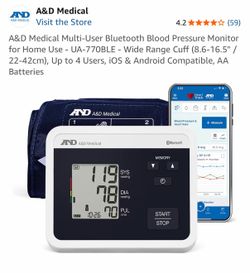 A&D Medical Multi-User Bluetooth Blood Pressure Monitor for Home Use - UA-770BLE - Wide Range Cuff (8.6-16.5i / 22-42cm), Up to 4 Users, iOS & Android