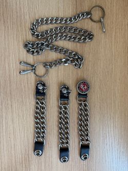 USMC Biker Leather Vest Chains & Heavy Curb Wallet Chain Lot