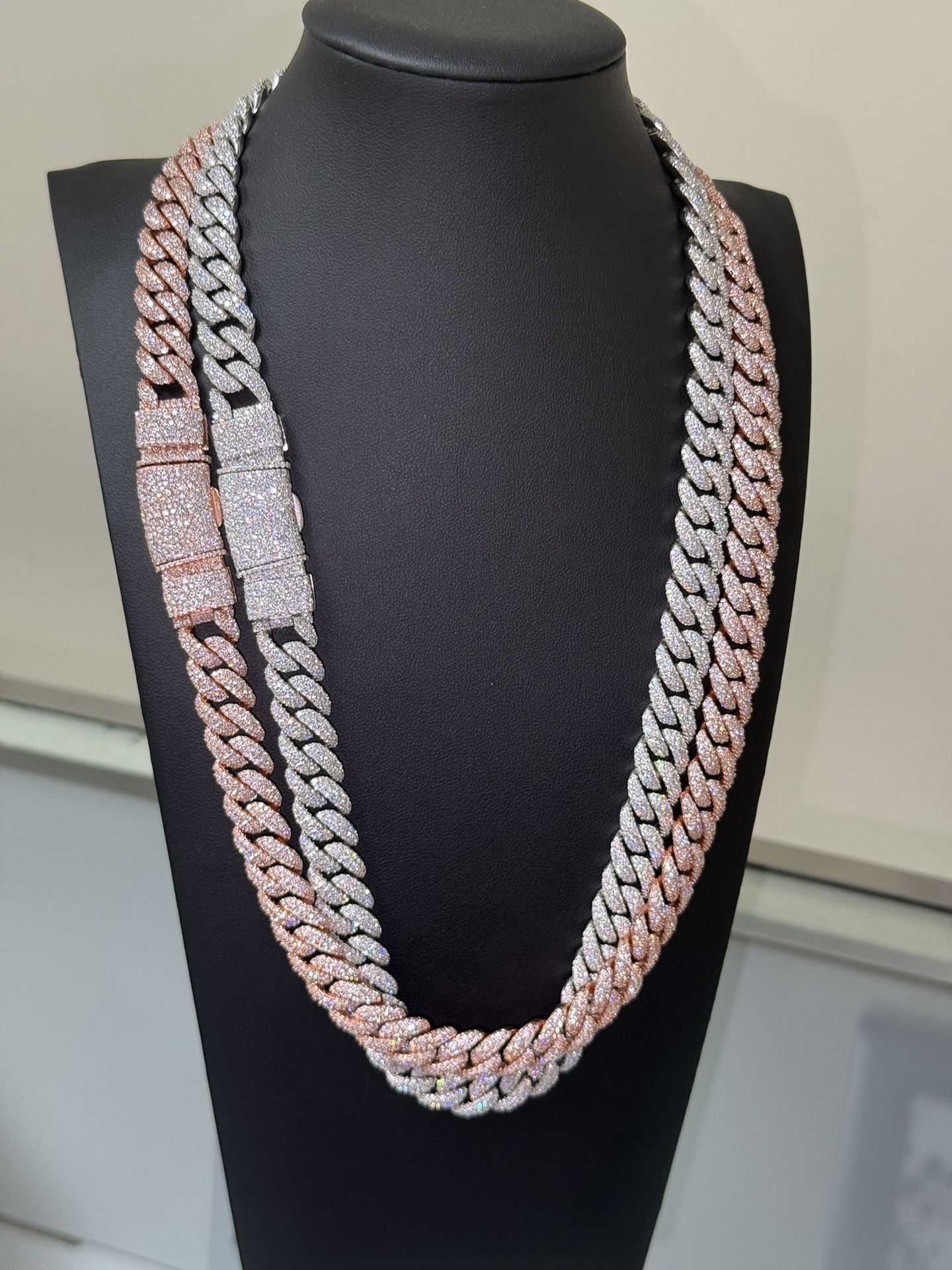 💎Real solid 925 silver 18k white gold vvs lab made moissanite diamond Mosaic Cuban link chain💎
