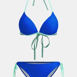 Halterneck Triangle Bikini Top & Low-Rise Side Tie Bottoms Set. Size M