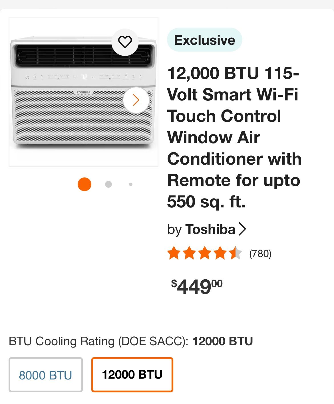 Retail $449 Toshiba 12,000 BT115-Volt Smart Wi-Fi Touch Control Window Air