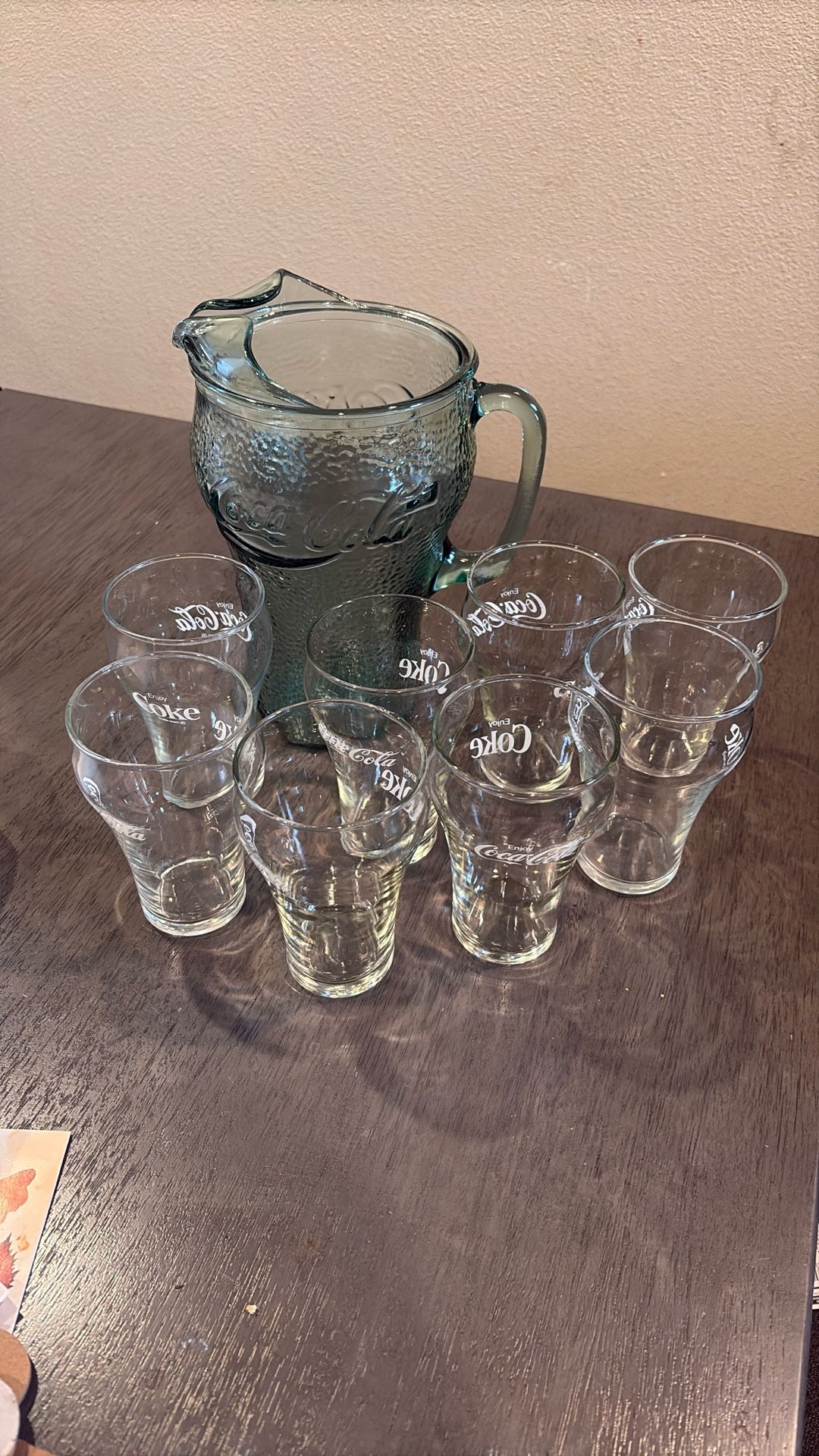 Vintage Coca Cola Glasses and  Pitcher 